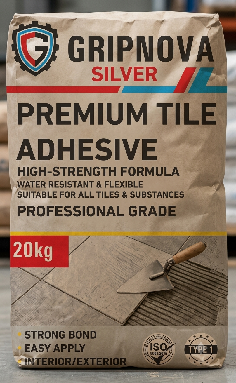 Gripnova Silver tile adhesive packaging